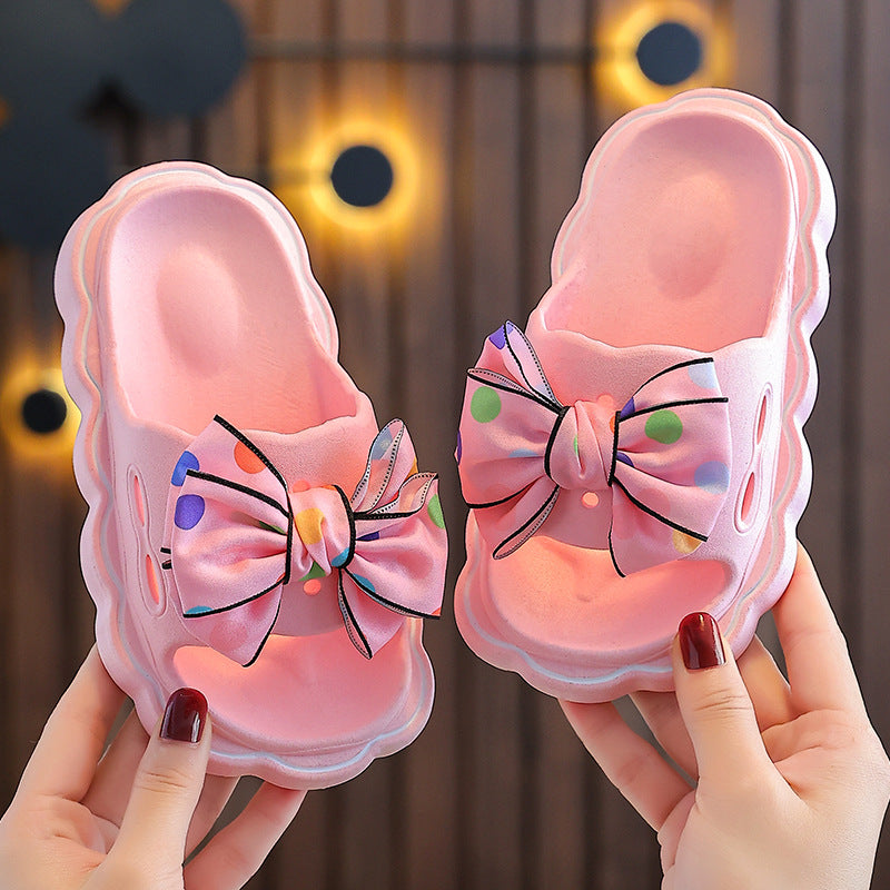 Kids Girls Casual Cute Bow Thick-Soled Slippers