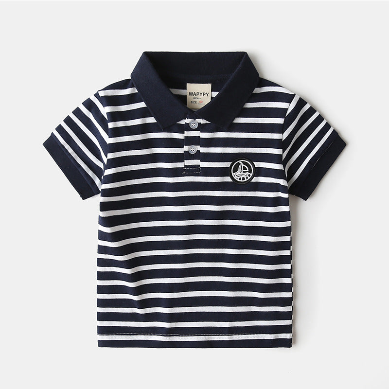 Children Kids Toddlers Fashion Boys Stripe Print Short Sleeve Polo Shirt