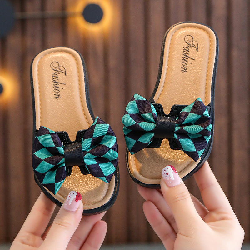 Children Kids Toddlers Girls Soft Bottom Bow Slippers