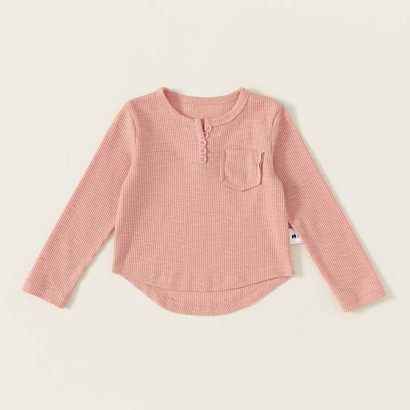 Kids Toddler Boys Girls Casual Cute Solid Color Rib Knit Long Sleeve T-Shirt