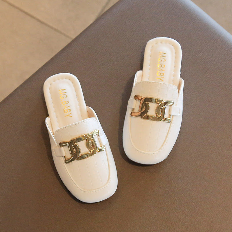 Kids Girls Casual Solid Color Metal Design Slippers