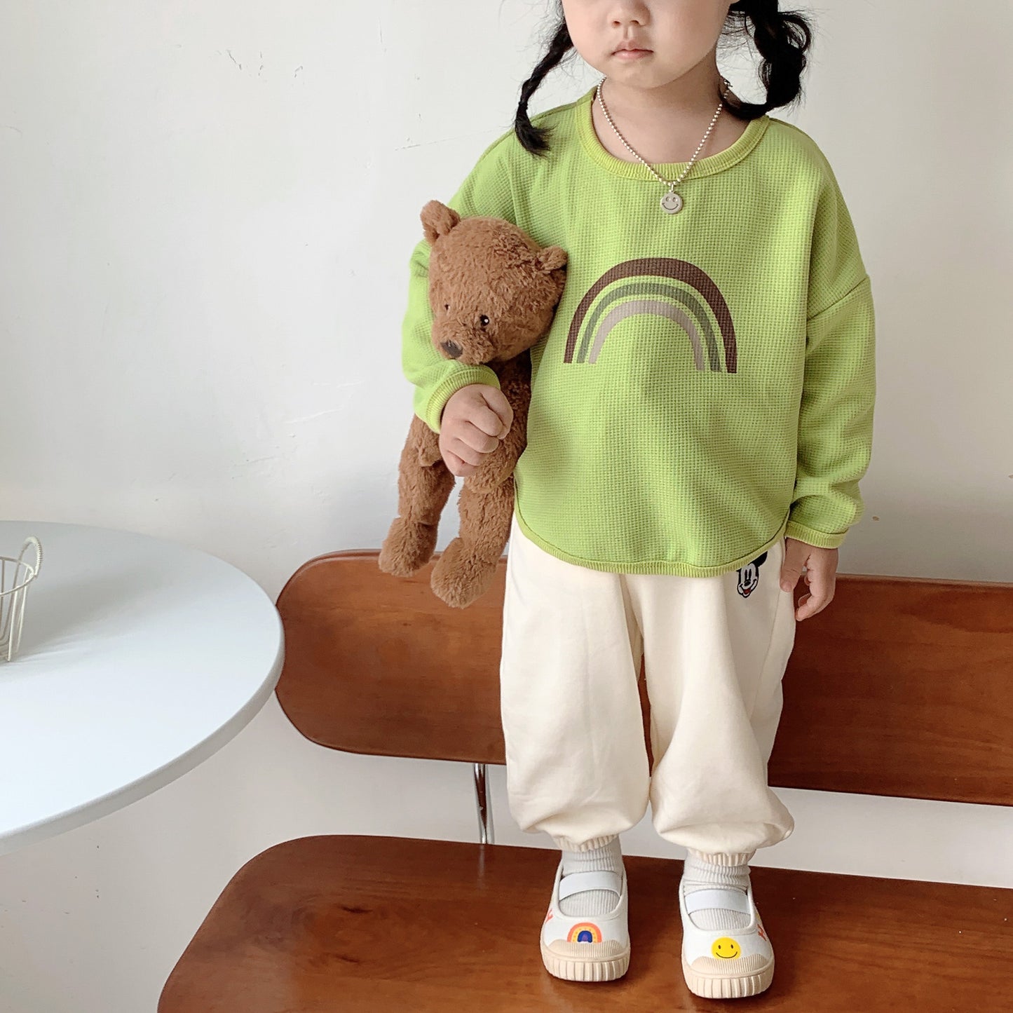 Children Kids Baby Fashion Boys Girls Casual Long Sleeve Rainbow Print T-Shirt