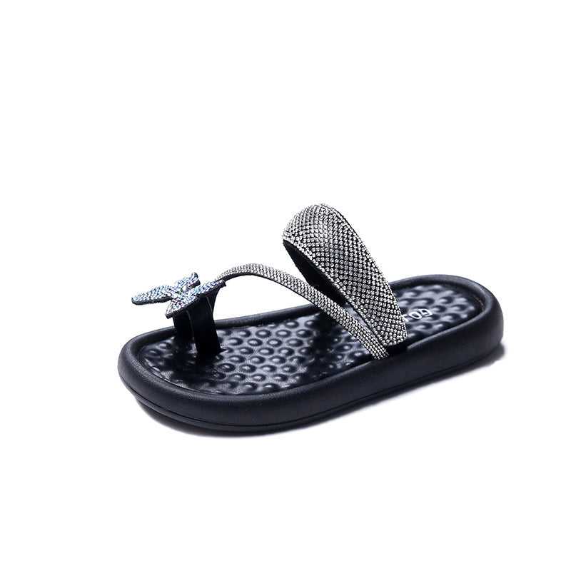 Kids Girls Fashion Casual Butterfly Rhinestone Flat Slippers