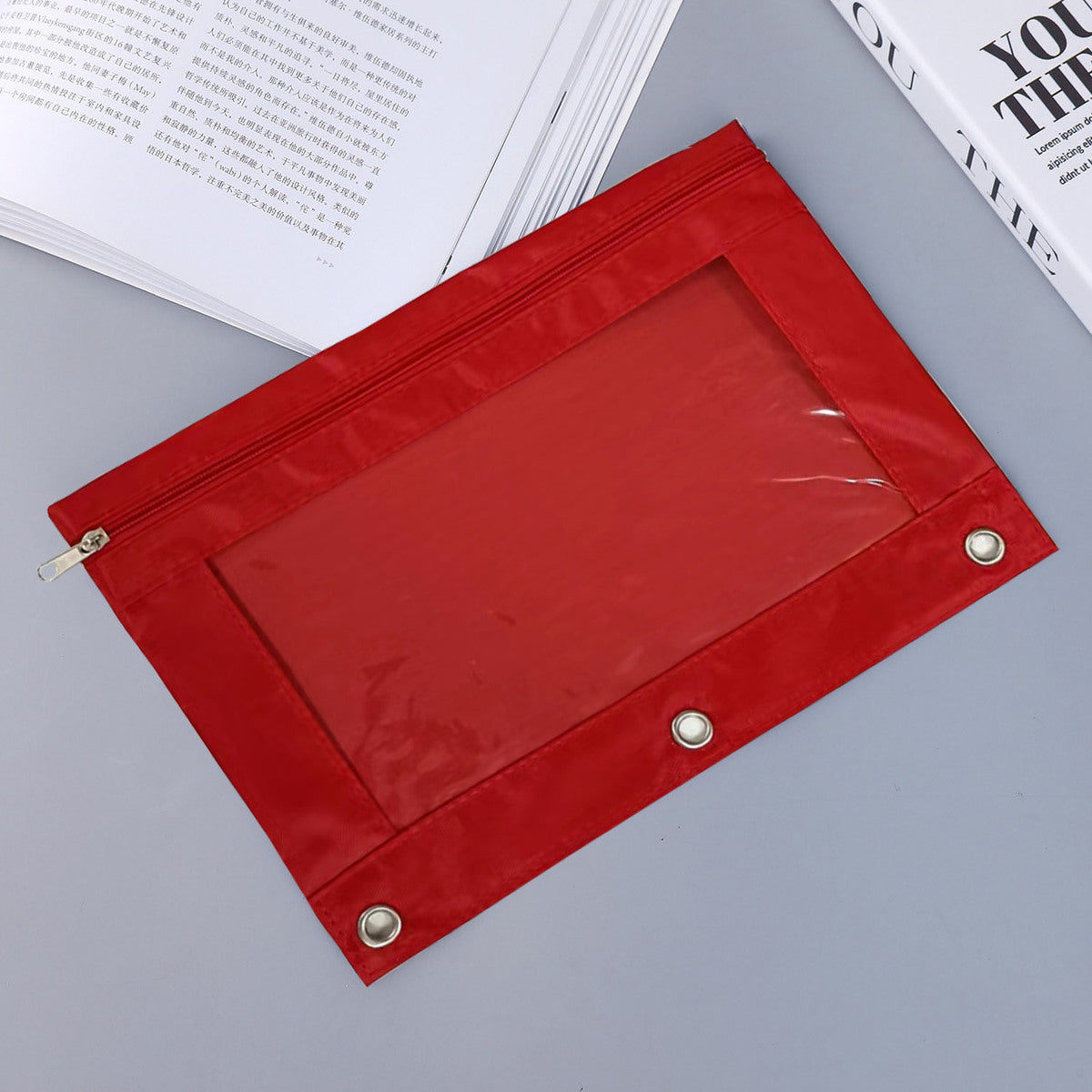 Fashion Simple Solid Color Three-Hole Oxford Fabric Large Capacity Pencil Bag