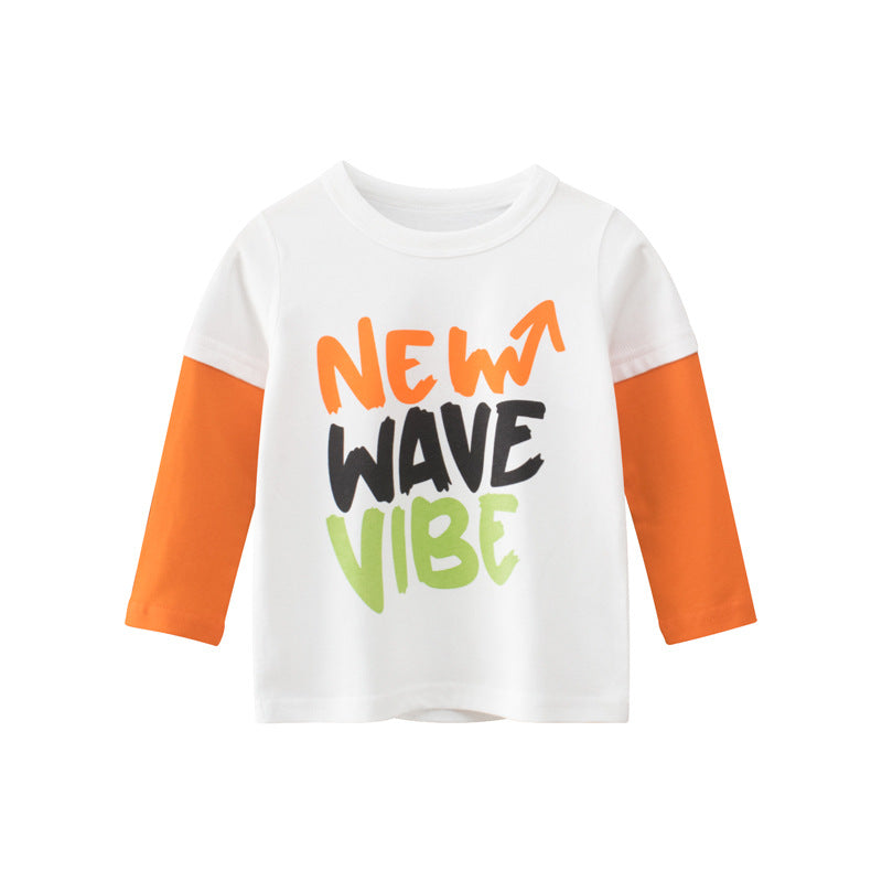 Children Kids Baby Fashion Boys Long Sleeve Letter Print Basic T-Shirt