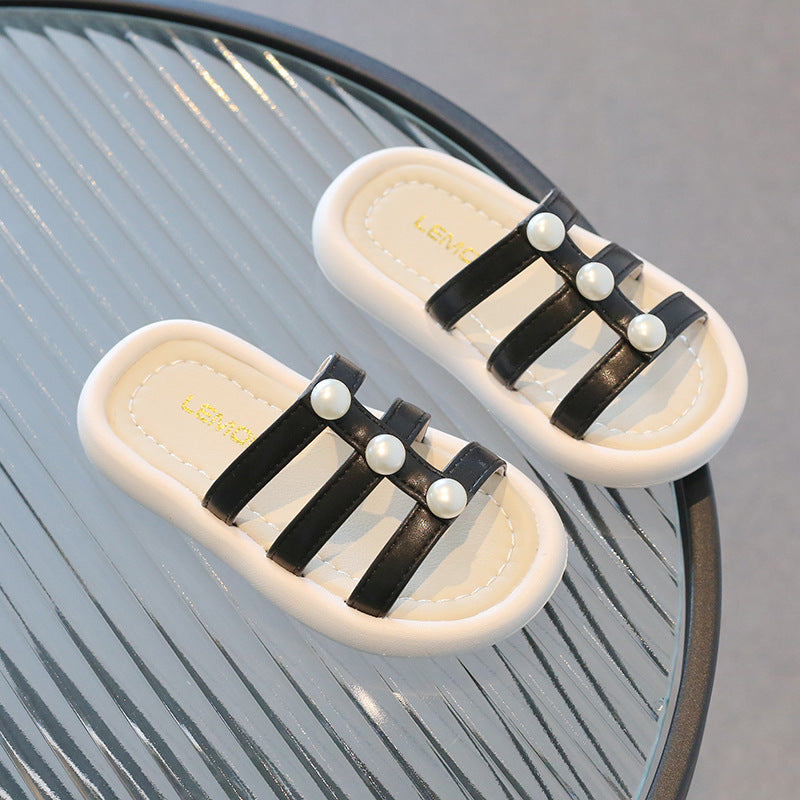 Children Kids Baby Fashion Girls Pearl Outerwear Slippers Shoes