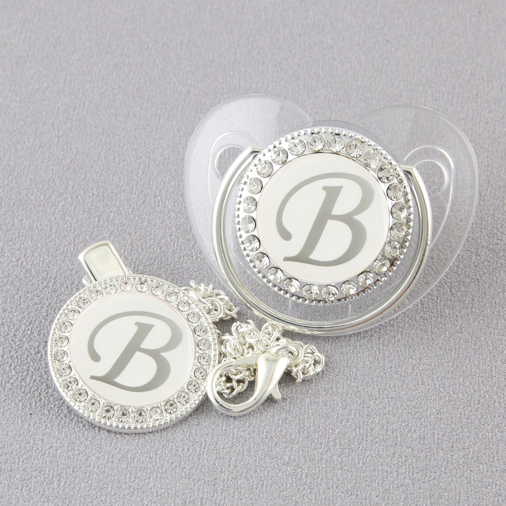 Baby 26 Letter Slive Rhinestone Decor Weaning Soothing Pacifier