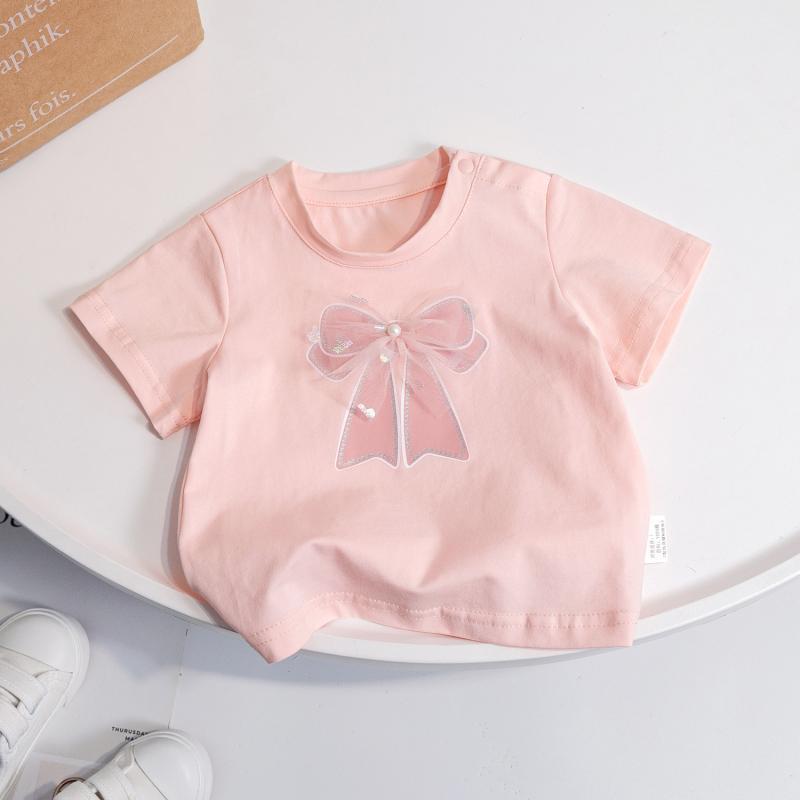 Children Kids Baby Fashion Girls Casual Basic Short Sleeve Simple Bowknot Print T-Shirt