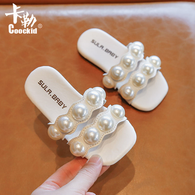 Girls Pearl Soft-soled Summer Fashion Cute Beach Slippers Shoes