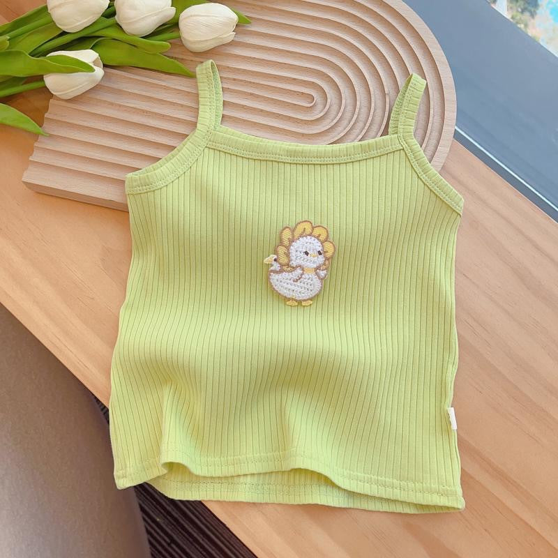 Kids Toddler Girls Cute Summer Cartoon Embroidered Stretch Camis