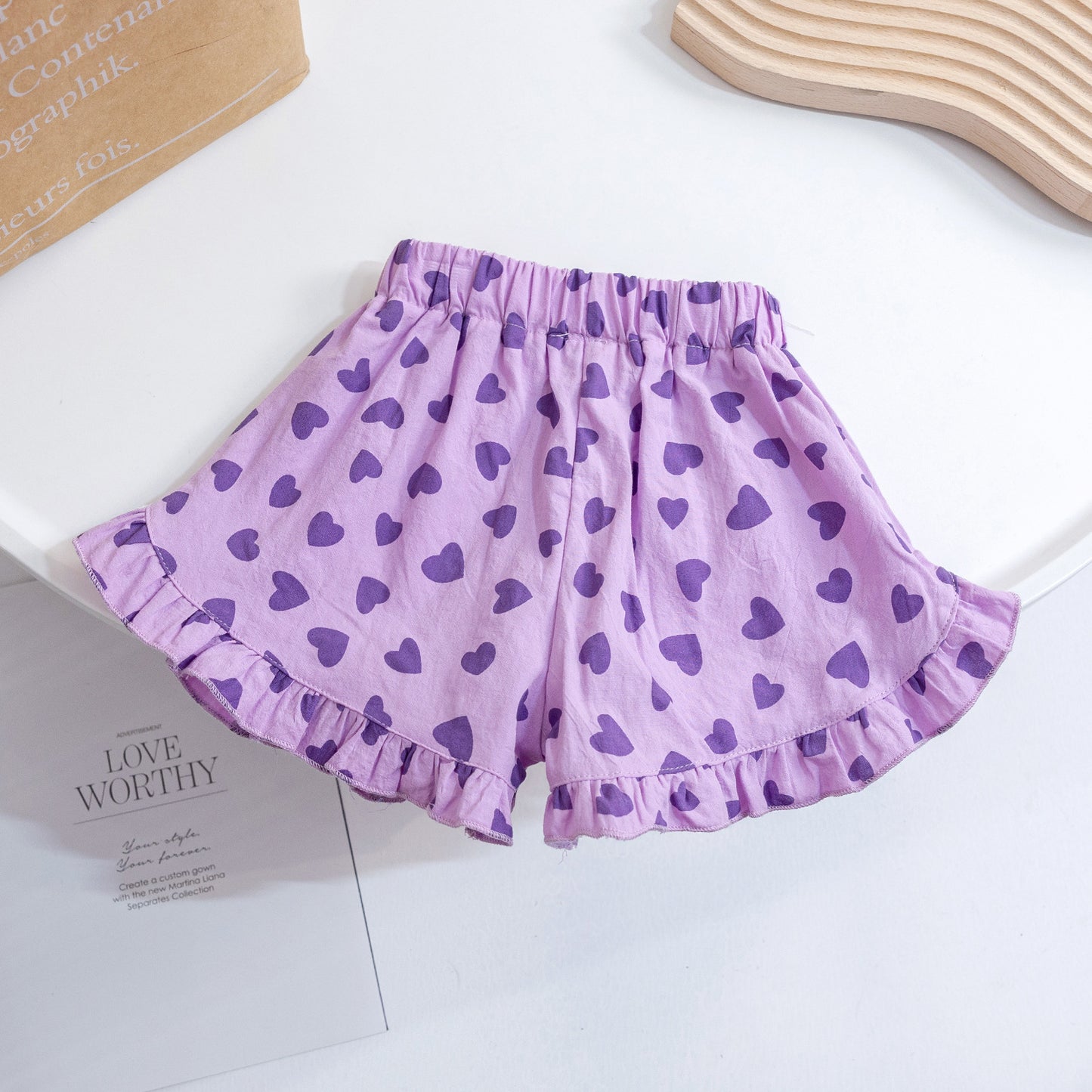 Children Kids Baby Fashion Girls Casual Basic Love Print Ruffled Shorts