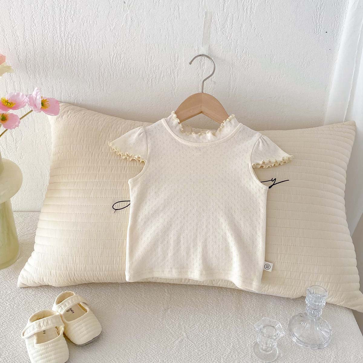 Kids Toddler Girls Solid Color Fluttering Sleeve Top