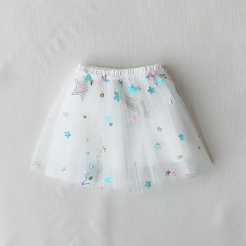 Kids Toddler Girls Simple Sequin Star Mesh Tutu Skirt