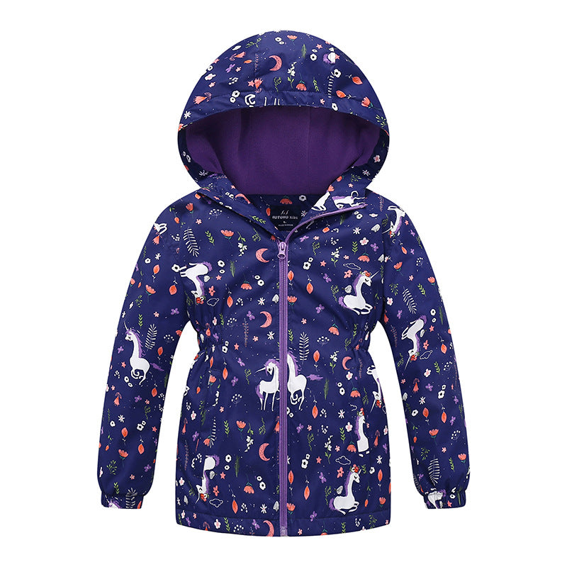Autumn And Winter Toddler Girls Mid-Length Windbreaker Thickened Hooded Zipper Coat