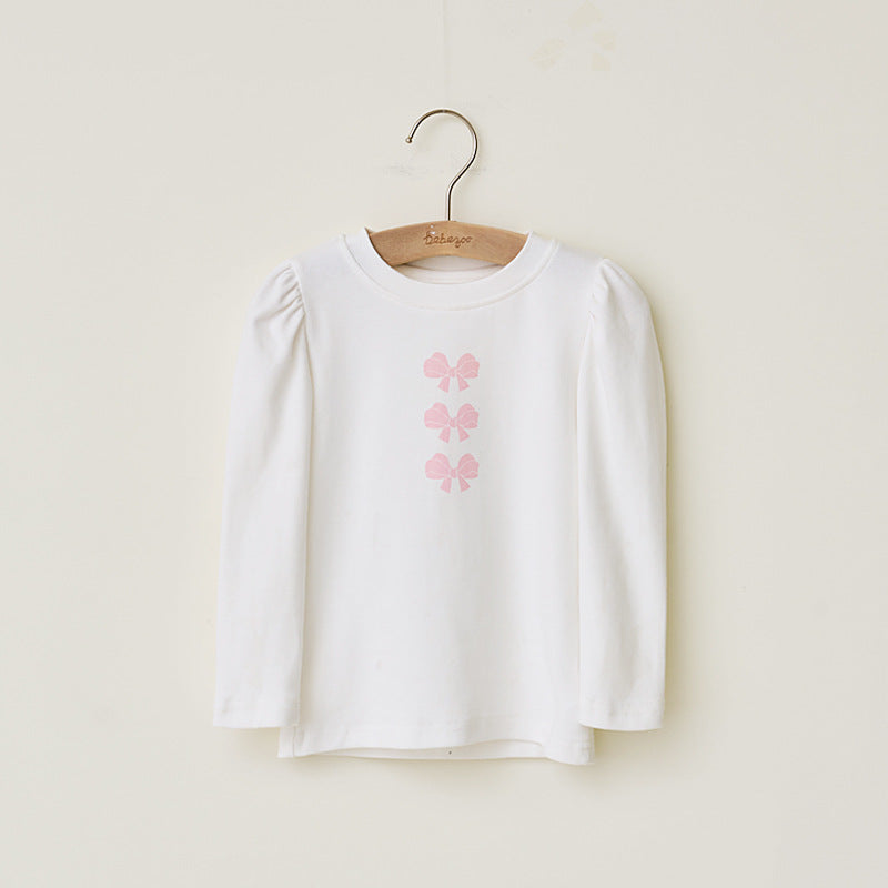Girls Casual Bow Printed Long Sleeve T-Shirt