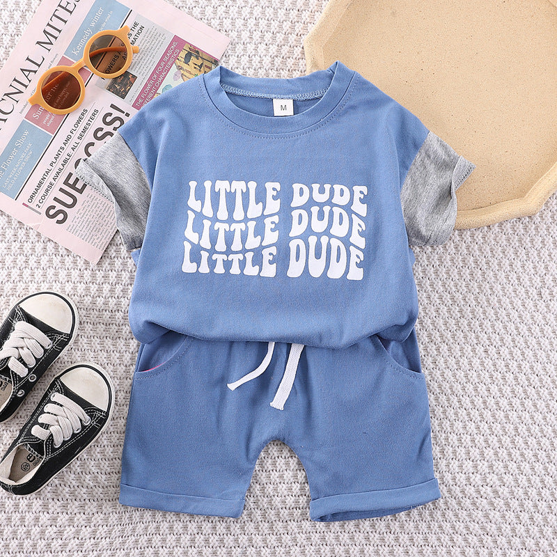 Boy'S Fashion Two-Piece Letter Print T-Shirt Set