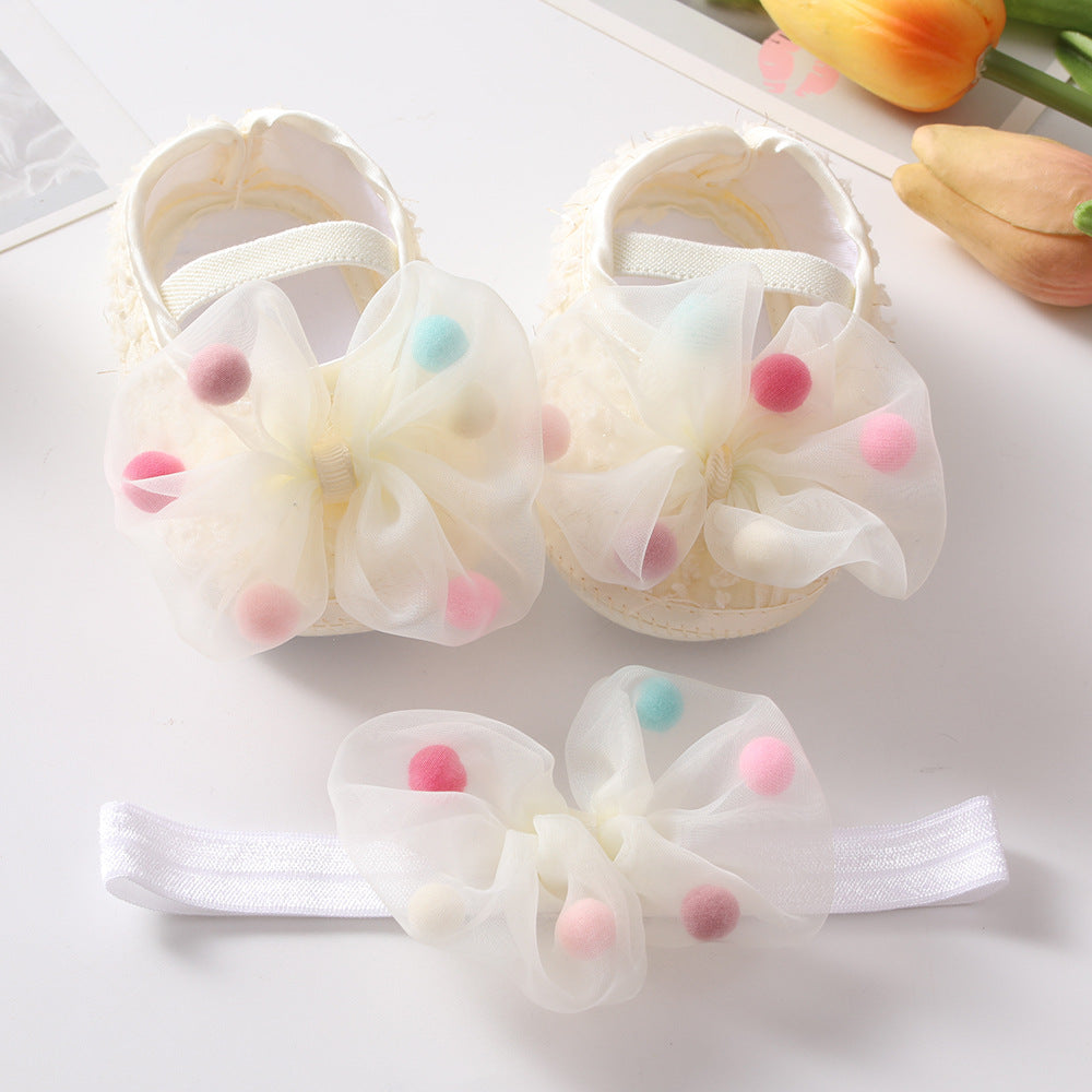 Toddlers Newborn Baby Girls Soft Bottom Non-Slip Bow Shoes And Headband
