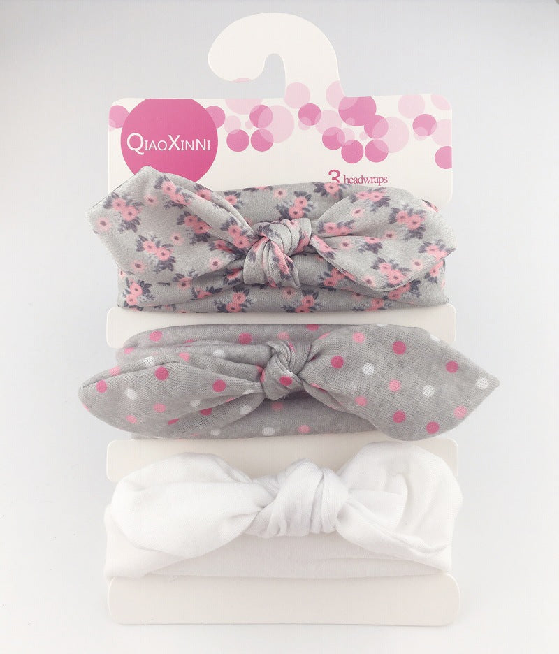 3pcs/set Kids Basic All Over Print Bow Rabbit Ear Headband