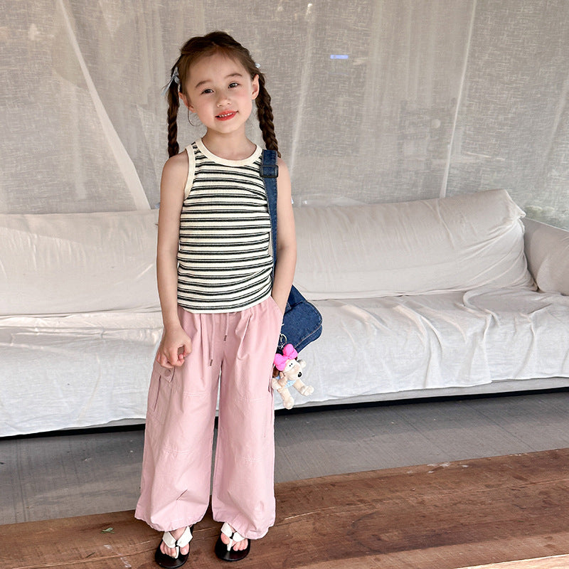 Kids Toddler Big Girls Fashion Casual Cute Stripe Print Tank Top