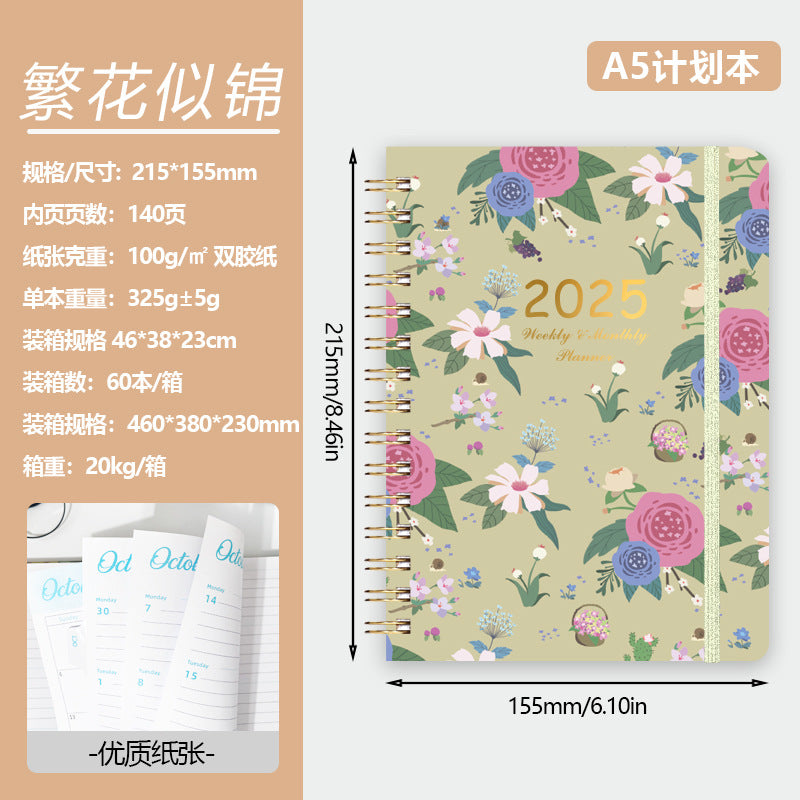 2025 Flowers English Plan Coil Notebook