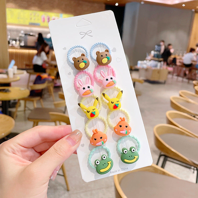 10pcs/set Girls Cute Cartoon Fruit Mini Elastic Hair Band