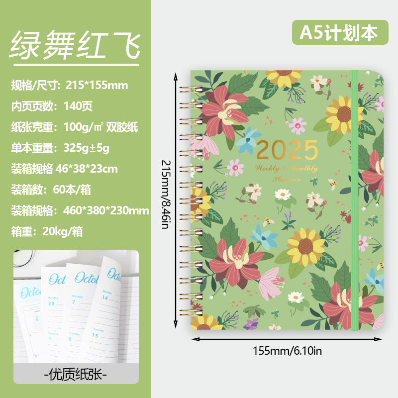 2025 Flowers English Plan Coil Notebook