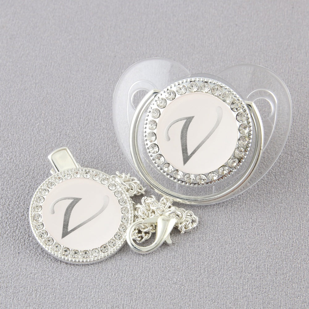 Baby 26 Letter Slive Rhinestone Decor Weaning Soothing Pacifier