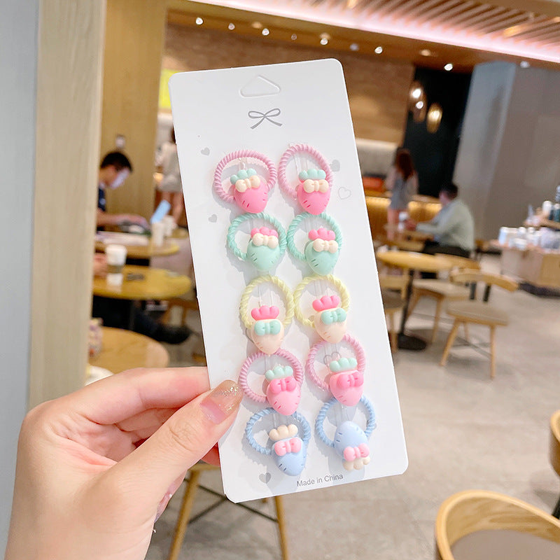 10pcs/set Girls Cute Cartoon Fruit Mini Elastic Hair Band