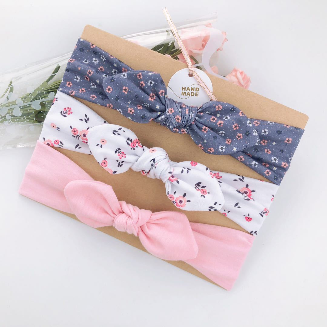 3pcs/set Kids Basic All Over Print Bow Rabbit Ear Headband