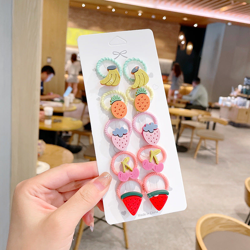 10pcs/set Girls Cute Cartoon Fruit Mini Elastic Hair Band