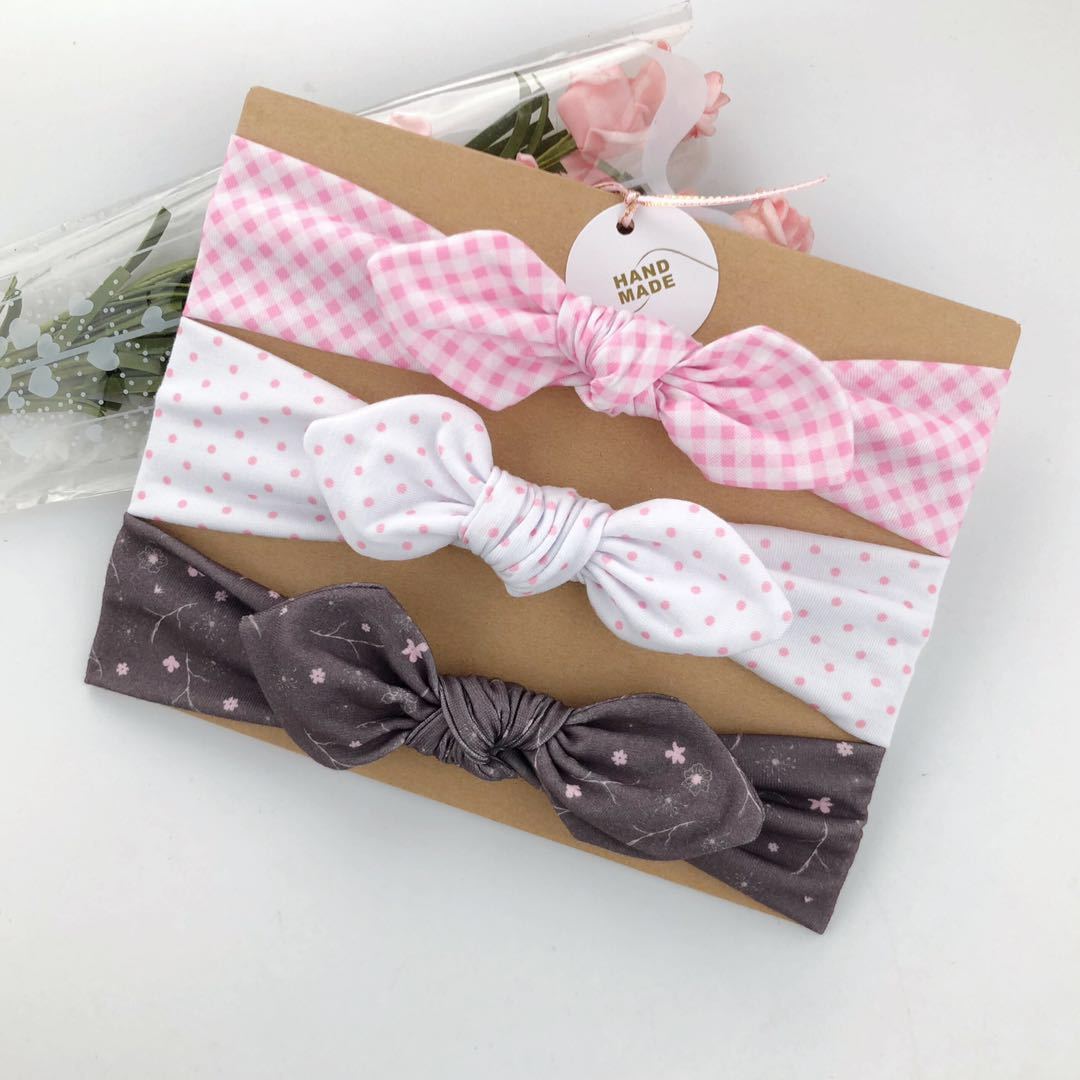 3pcs/set Kids Basic All Over Print Bow Rabbit Ear Headband