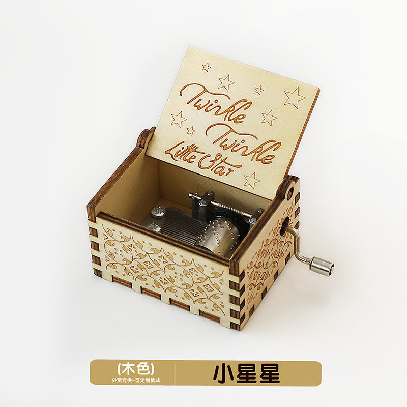 Wooden Music Box Ornaments Classical Carving Hand-Cranked Music Box Crafts Gifts