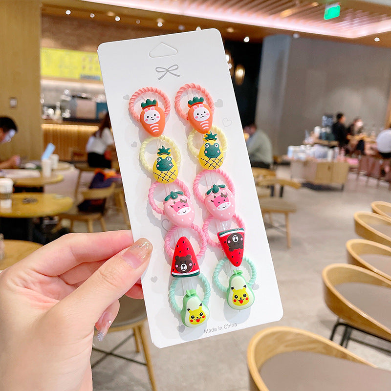 10pcs/set Girls Cute Cartoon Fruit Mini Elastic Hair Band