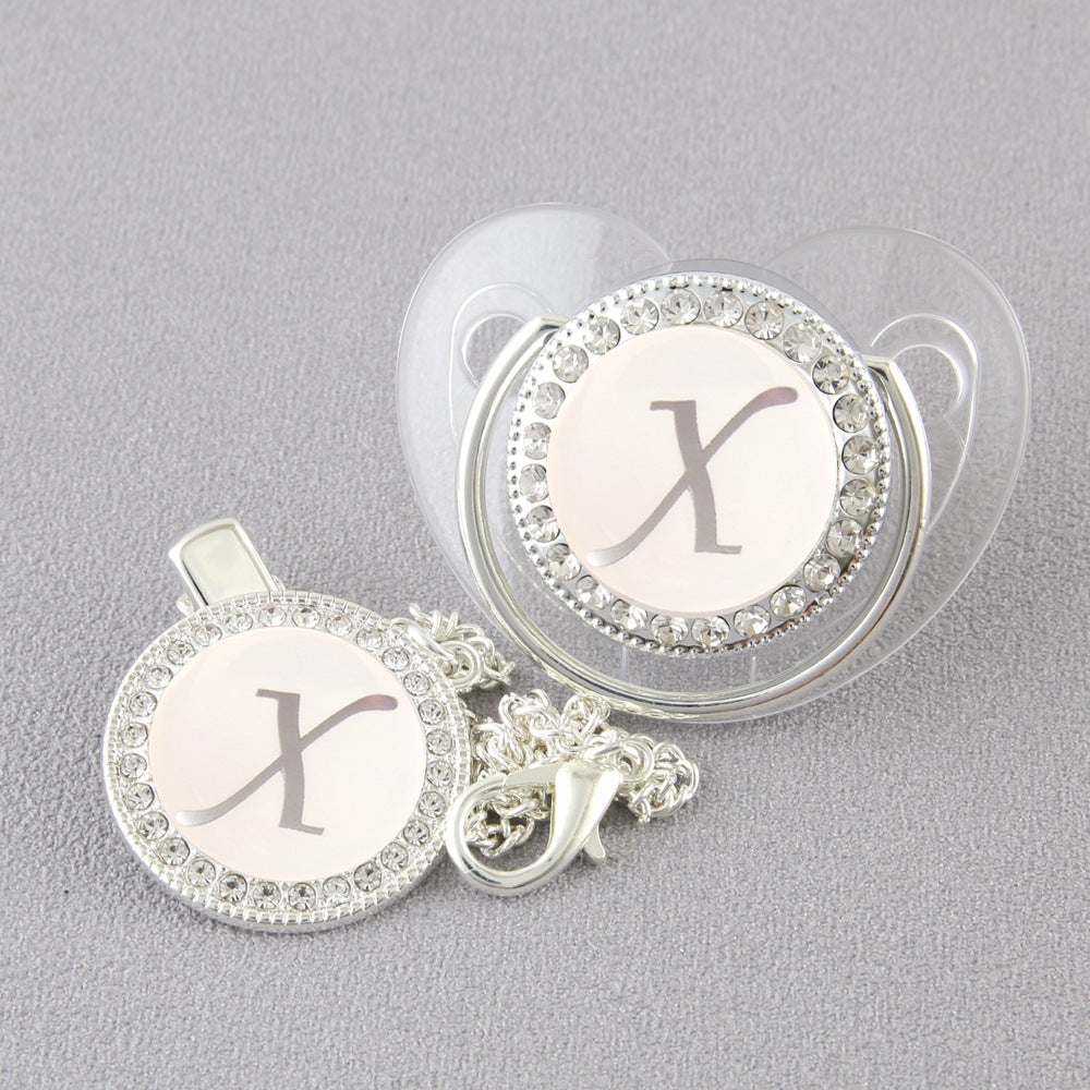 Baby 26 Letter Slive Rhinestone Decor Weaning Soothing Pacifier