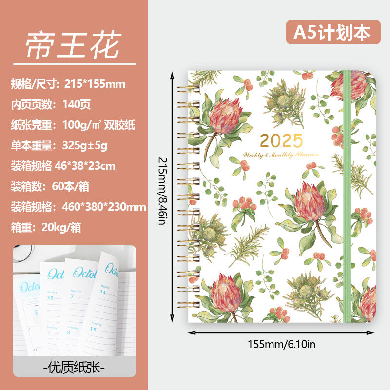 2025 Flowers English Plan Coil Notebook