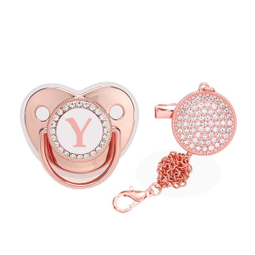 Baby 26 Letter Rose Gold Rhinestone Decor Weaning Soothing Pacifier