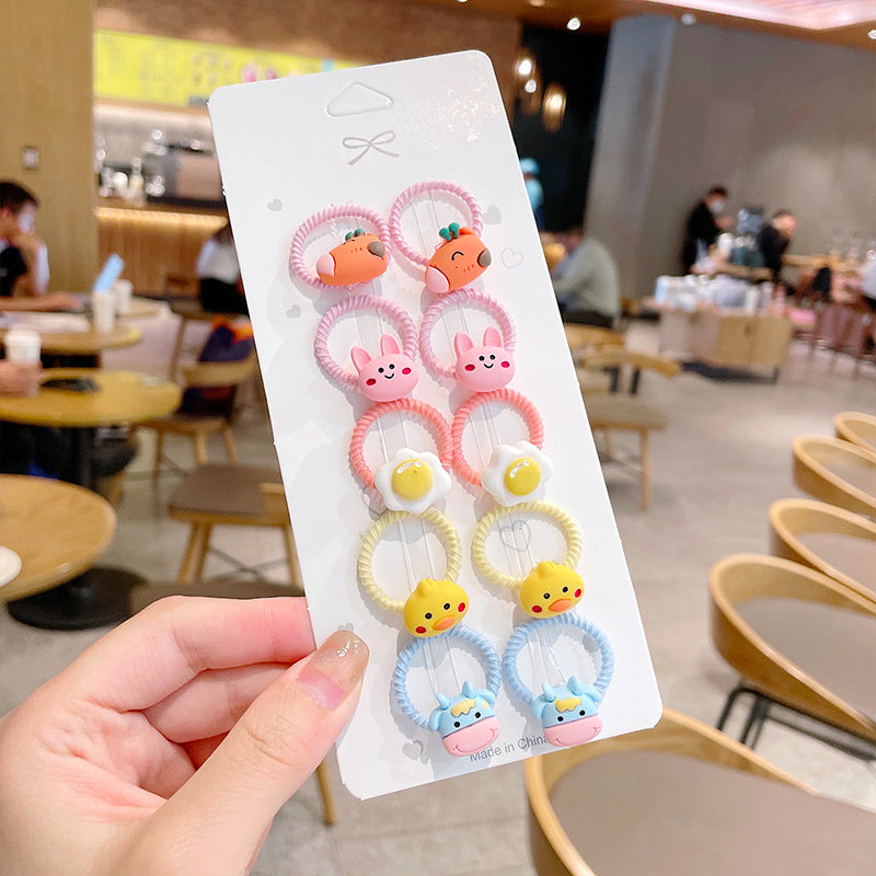 10pcs/set Girls Cute Cartoon Fruit Mini Elastic Hair Band