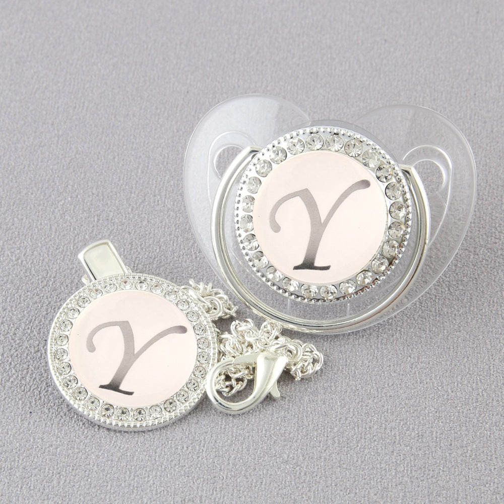 Baby 26 Letter Slive Rhinestone Decor Weaning Soothing Pacifier