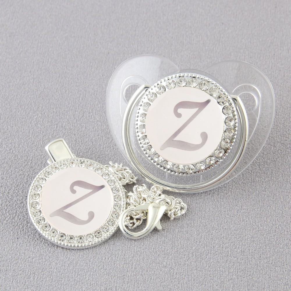 Baby 26 Letter Slive Rhinestone Decor Weaning Soothing Pacifier