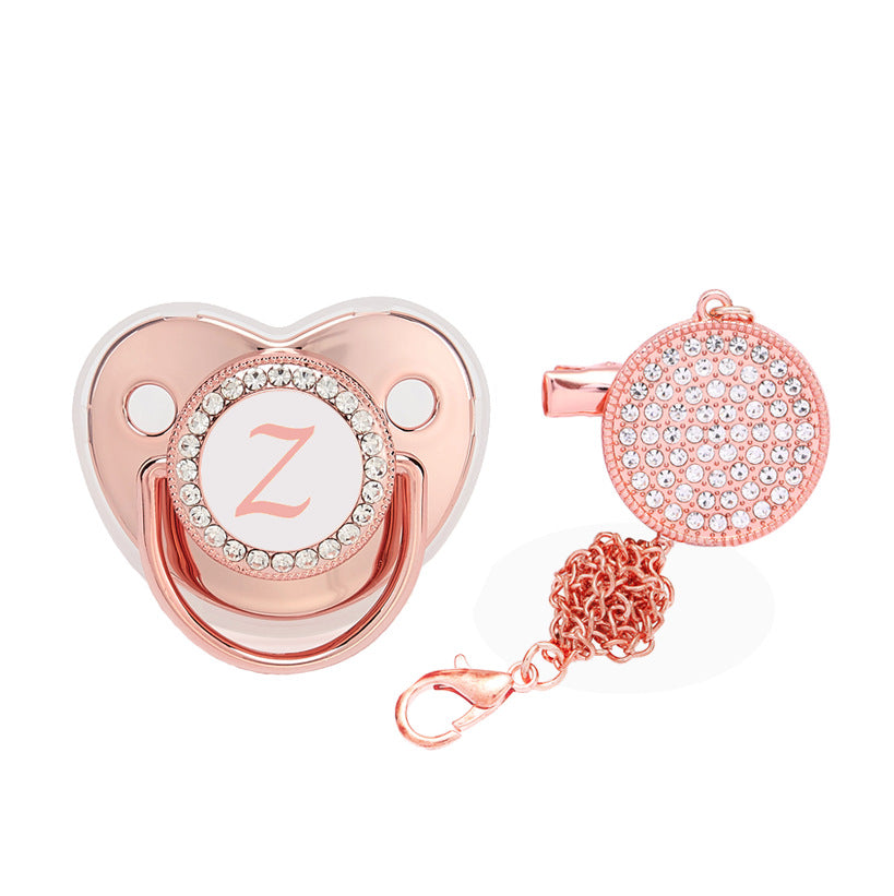 Baby 26 Letter Rose Gold Rhinestone Decor Weaning Soothing Pacifier