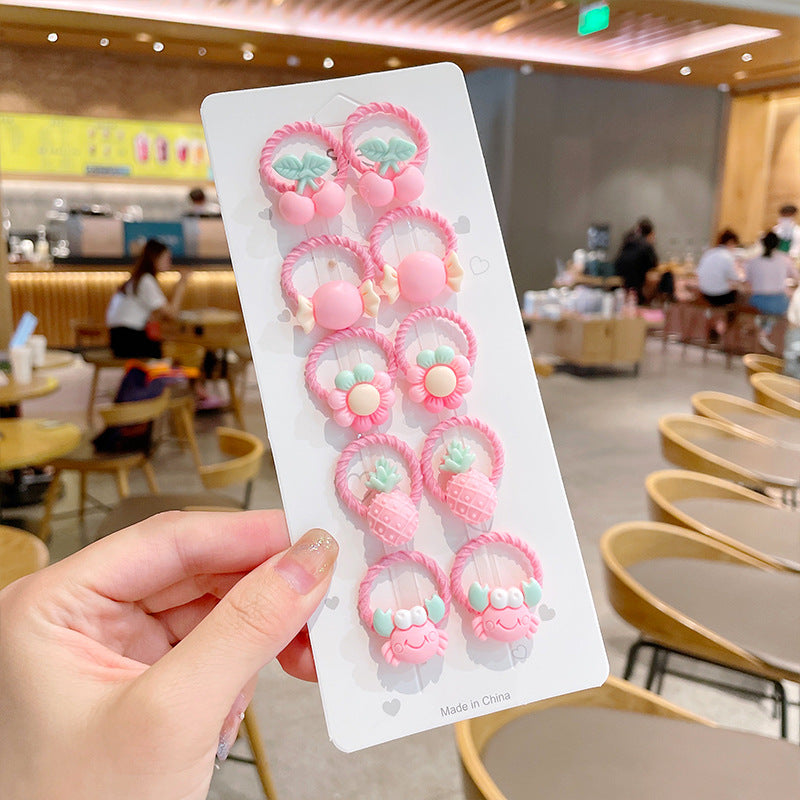 10pcs/set Girls Cute Cartoon Fruit Mini Elastic Hair Band
