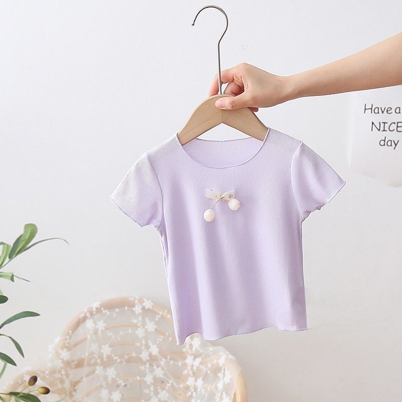Children Kids Baby Fashion Girls Casual Basic Short Sleeve Cute Bowknot T-Shirt