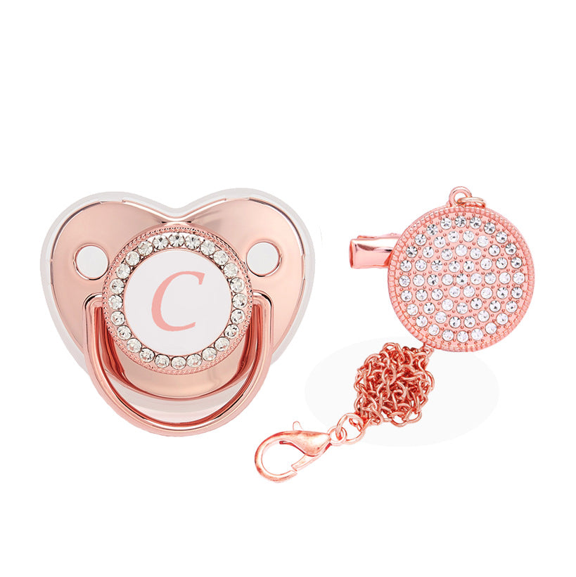 Baby 26 Letter Rose Gold Rhinestone Decor Weaning Soothing Pacifier