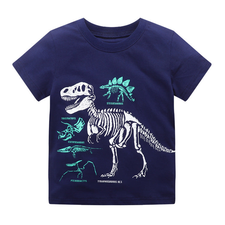 Children Kids Baby Fashion Boys Short Sleeve Round Neck Cartoon Animals Dinosaur Print T-Shirt
