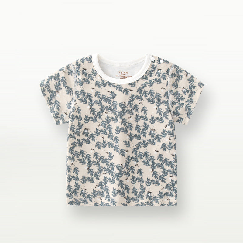 Kids Toddler Boys Girls Casual Cute Tiny Flower Print Short Sleeve Round Neck T-Shirt