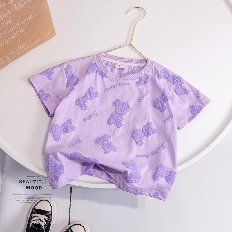 Children Kids Toddlers Girls Short Sleeve Bear Print T-Shirt