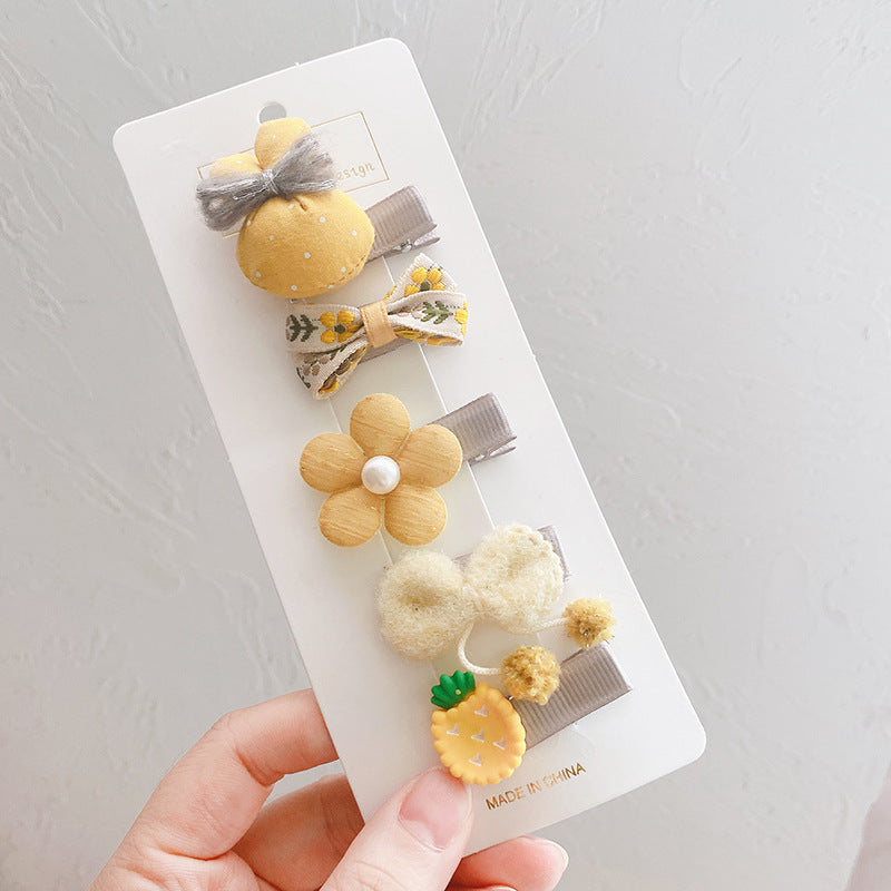 5pieces/set Kids Cute Cartoon Bow Flower Animal Fruit Decor Hair Clip