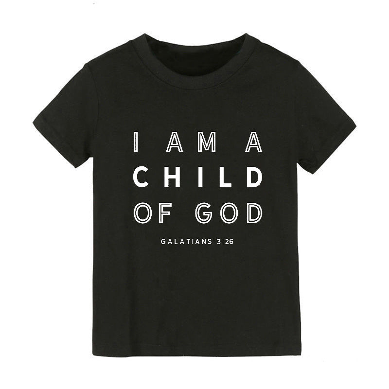 Children Kids Baby Fashion Girls Boys Basic Casual I Am A Child Of God Print Short Sleeve T-Shirt
