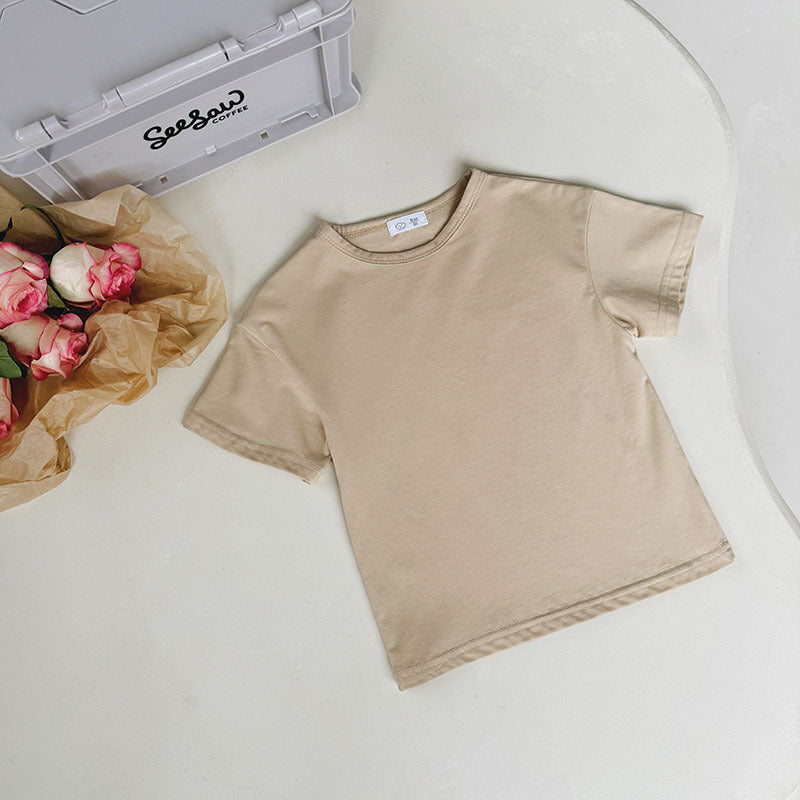 Kids Toddler Boys Girls Casual Cute Solid Color Short Sleeve Round Neck T-Shirt