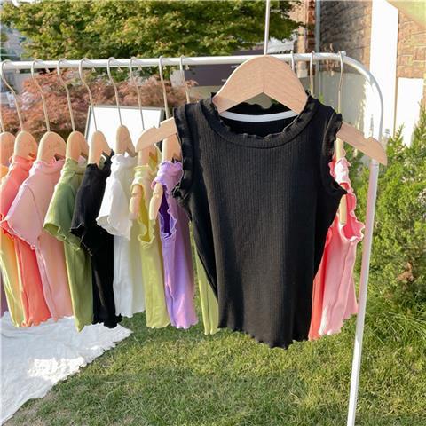 Children Kids Baby Fashion Girls Sleeveless Solid Color Basic T-Shirt